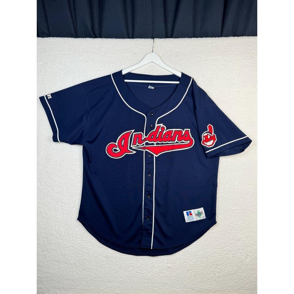 VTG Cleveland Indians Jersey 52 Navy Russell Athletic Diamond Collection